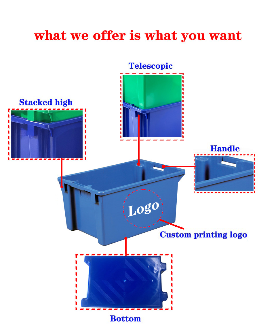 Customized Color Nesting Stacking Plastic Crate Turnover Container Moving Box Storage Warehouse 600*400mm For Warehouse