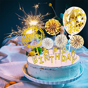 Gold Birthday Cake Topper Decoration Set