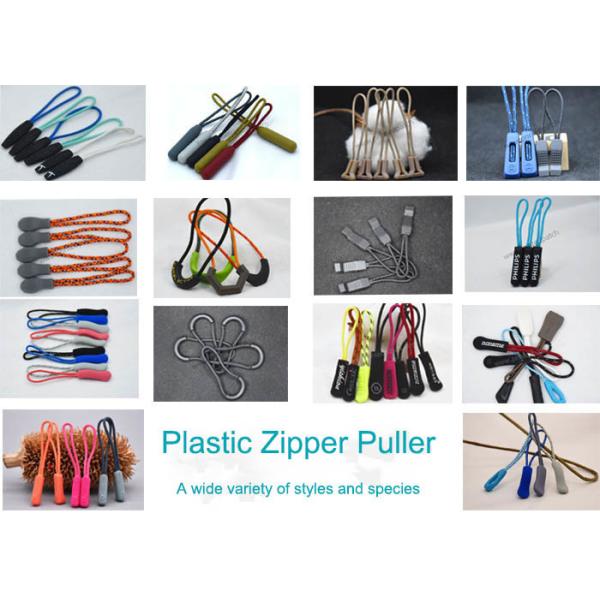 3D Embossed Plastic Zipper Puller With Polyester String For Garments
