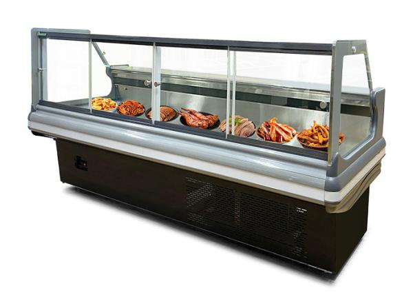 Quality Tempered Glass Right Angle Type Deli Display Refrigerator Meat Display Butchery Freezer for sale