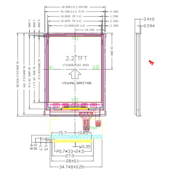 2.2" Resistive TFT LCD Touchscreen Display, 2.2 Inch TFT LCD MCU 8Bits 16Bits Interface