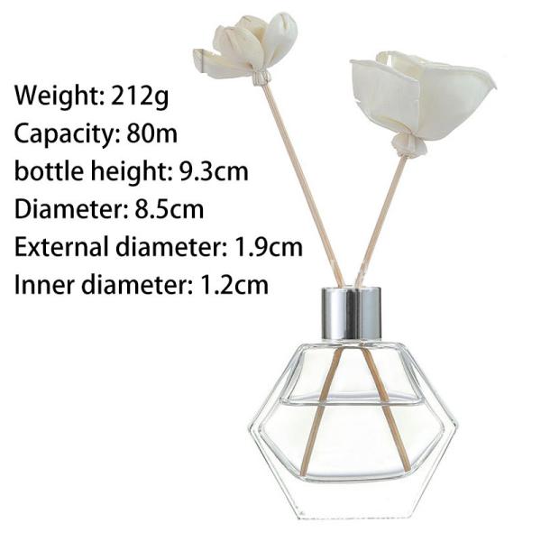 80ml Empty Hexagonal Glass Reed Diffuser Clear Glass Aroma Bottle