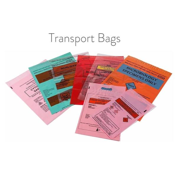 Die Cut Handle Blood Transit Biodegradable Shopping Bag blood transport bag, header with grip seal closure, punch handle