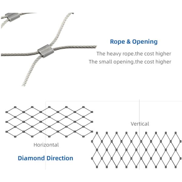 Flexible Inox Stainless Steel Wire Rope Mesh Knotted Ferruled