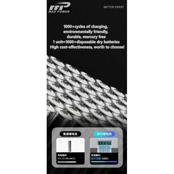 1.5V AAA AA660mWh 1500mWH 2500MWH 2800MWH Lithium Ion Rechargeable Battery