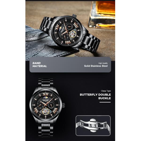 KINYUED Stainless Steel Watch Band OEM Mechanical Watch Manufacturer Automatic Skeleton Watch Men