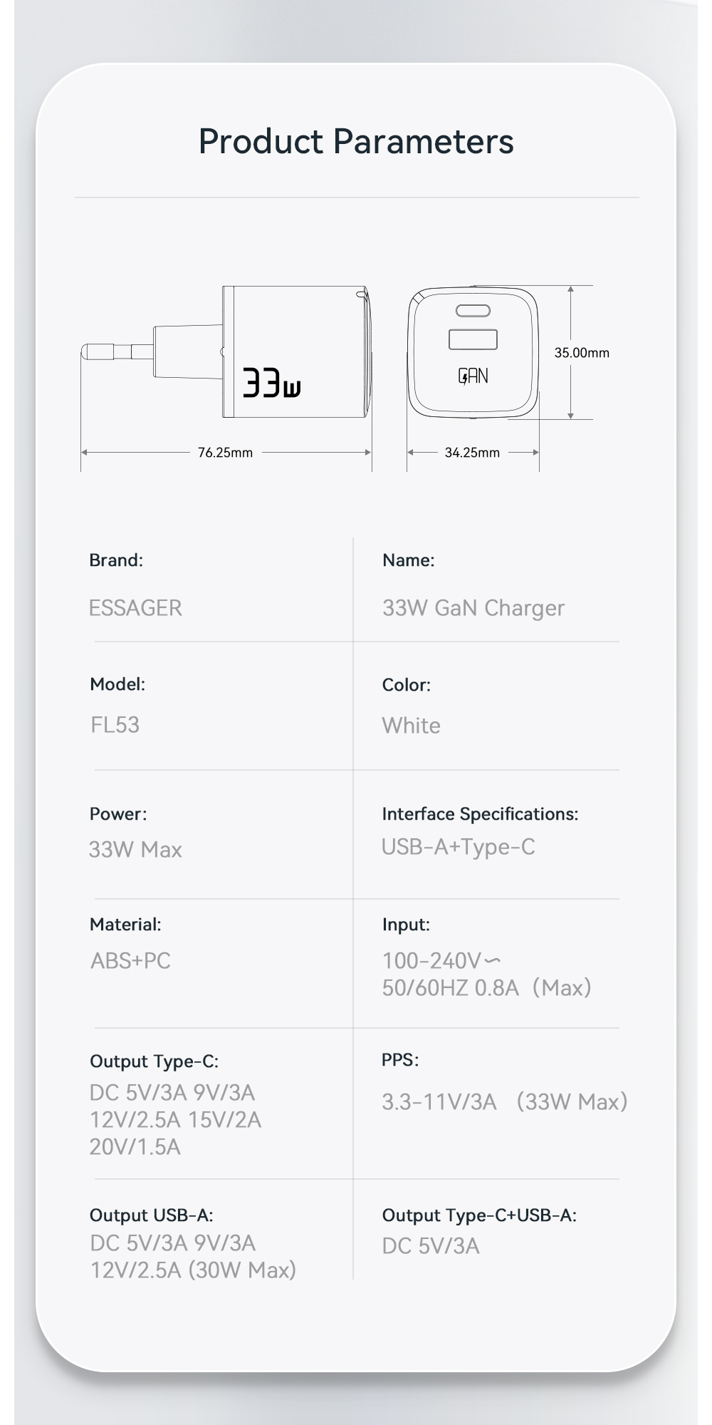 Essager 33W PD QC USB Type-C Fast Charging mobile phone wall charger
