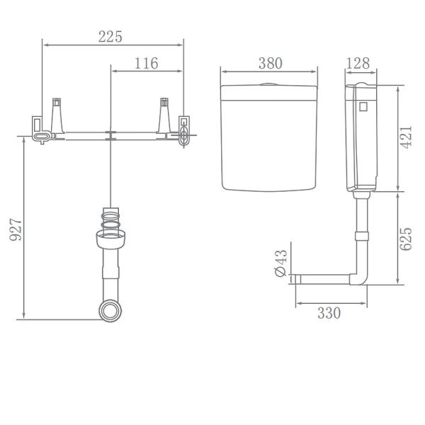 ARROW AS109 Commode Plastic Toilet Tank Dual Top Button 380×128×421mm