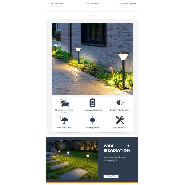 IP65 ODM Waterproof LED Solar Pathway Lights With 2000mAh Battery for yard driveway