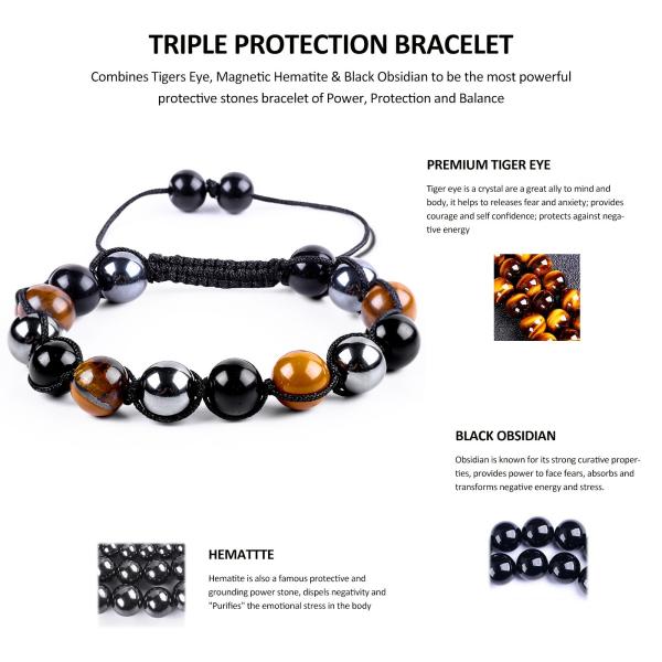 Adjustable Handmade Braided Rope Natural Triple Gemstones Beads Bracelet