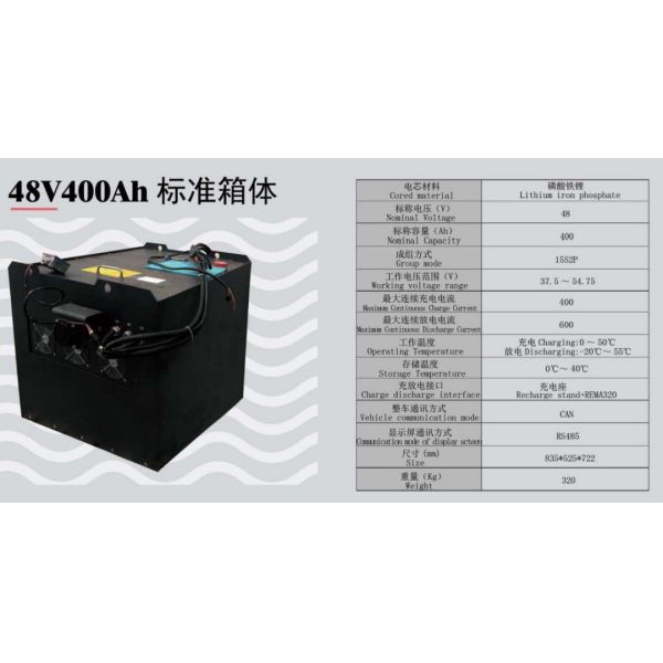 48V 400A Head Long Life Cycle Lifepo4 Forklift Battery Capacity 200Ah-500 Max Discharge 400-600A