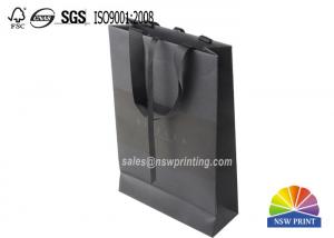 China New Design Luxury Spot UV-coating Logo Black Cardboard Paper Bag With Ribbon Handle on sale