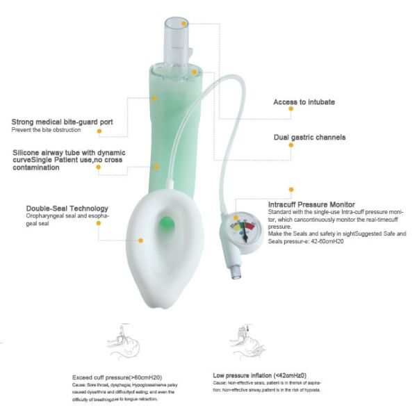 Silicone Dual Lumen Laryngeal Mask Airway MA Tube For Children And Adults