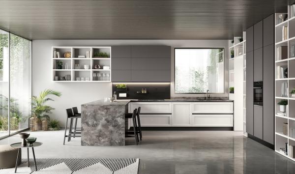 Quality Handless Melamine Kitchen Cabinet Fitted Grey Kitchen Storage Cabinet Customized for sale