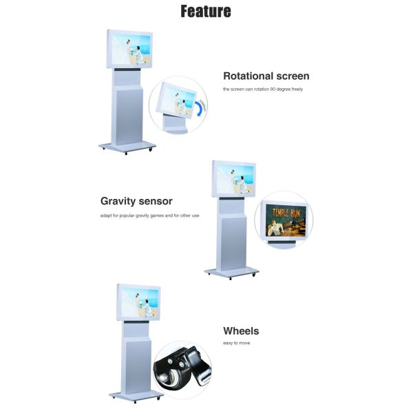 Rotating Metal White Touch Screen Computer Kiosk , Movable Wheels Self Service Kiosk