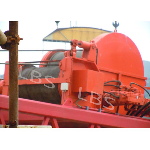 Red 10 Ton Rope Winch Machine , Grooved Drum Winch Automatic Rope Arrangement