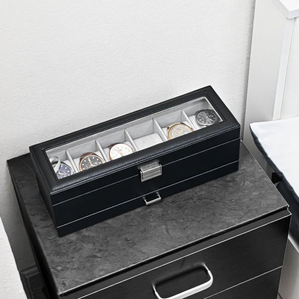ProCase Watch Box Organizer for Men, 6 Slot Watch Display Case with Drawer, Father's Day Gift Mens Watch Holder Watch
