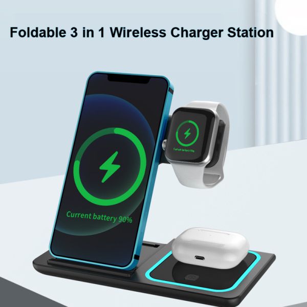 Foldable Airpod Quick Wireless Charger 15W 3 In 1 Charging Stand