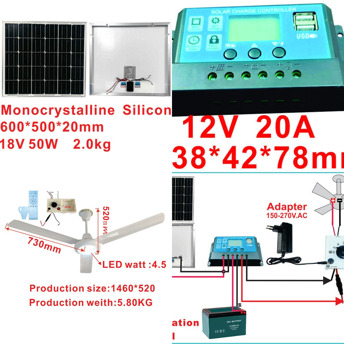 Factory 12V BLDC Ceiling Fan 56 Inch Solar DC Ceiling Fan With LED Light