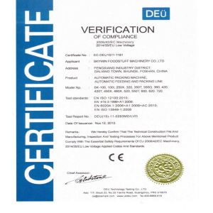 Skywin Foodstuff Machinery Co., Ltd. Certifications