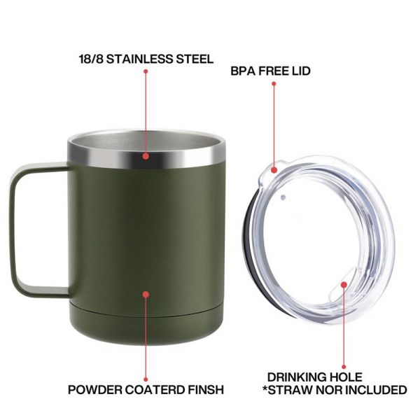 12oz Stainless Steel Insulated Coffee Mug With Handle Double Wall