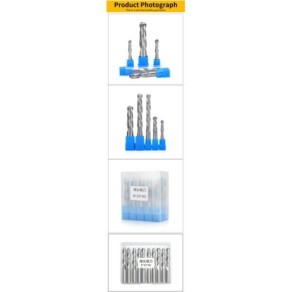 YingBa Manufacturer Solid Carbide 2 Flutes Ball End Milling Cutter Round Spherical Ball Nose Milling Cutter for Wood