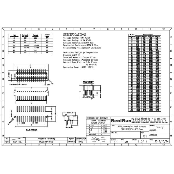 0.8 Mm Board To Board Connector Male SMT Pcb Socket Connector With Column
