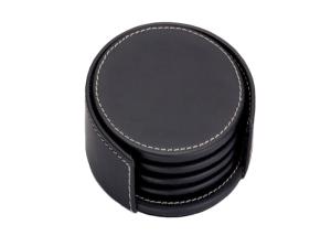 China 10x 4cm Round Leather Coasters Customized Cup Black Drink Coasters on sale