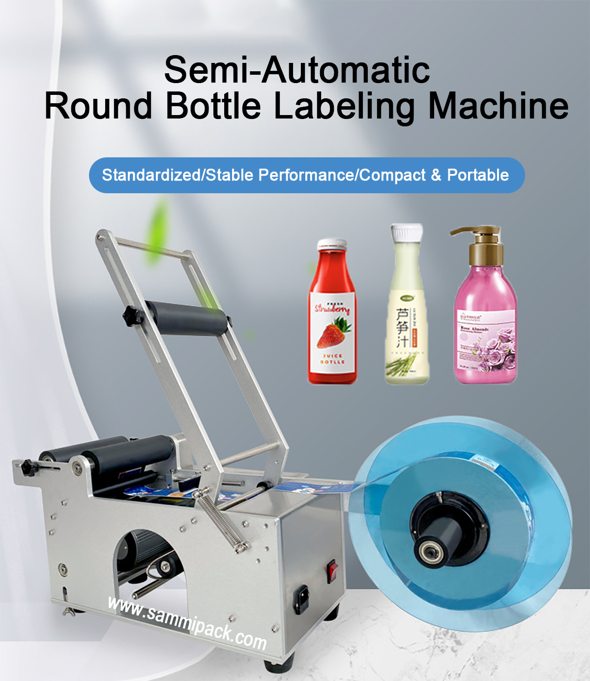 Semi Automatic Glass Ampoule Vial Tin Can Plastic Round Bottle Labeling Machine