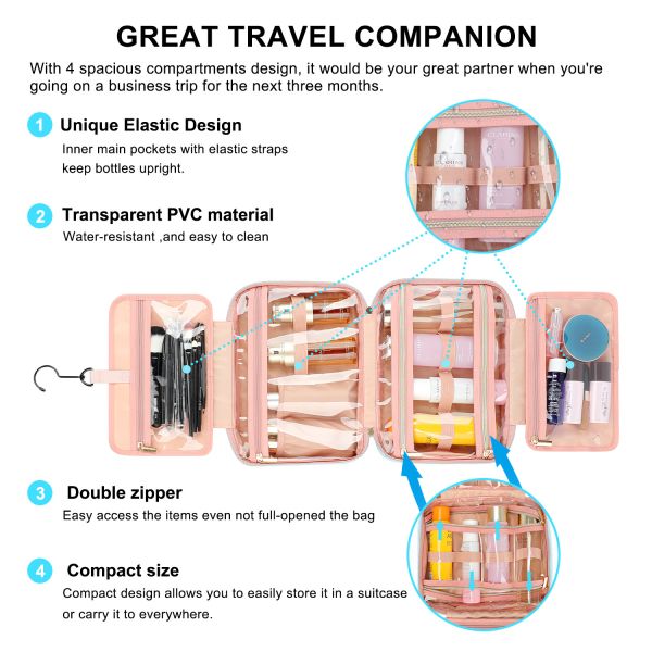 Xl Waterproof Hanging Travel Toiletry Bag Makeup Organizer Hook 11X3.9X7.9"