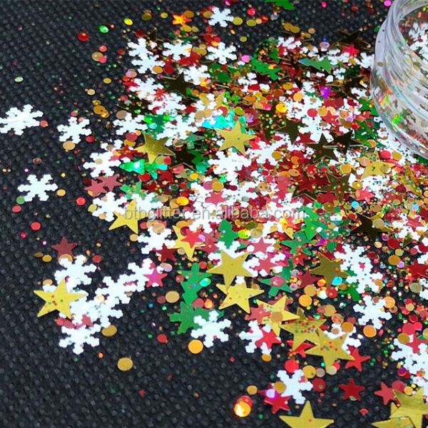 OEM Christmas Glitter Heart Flower Shaped Chunky Nail Art Face Body DIY Crafts PET Glass Material 1kg Minimum Order
