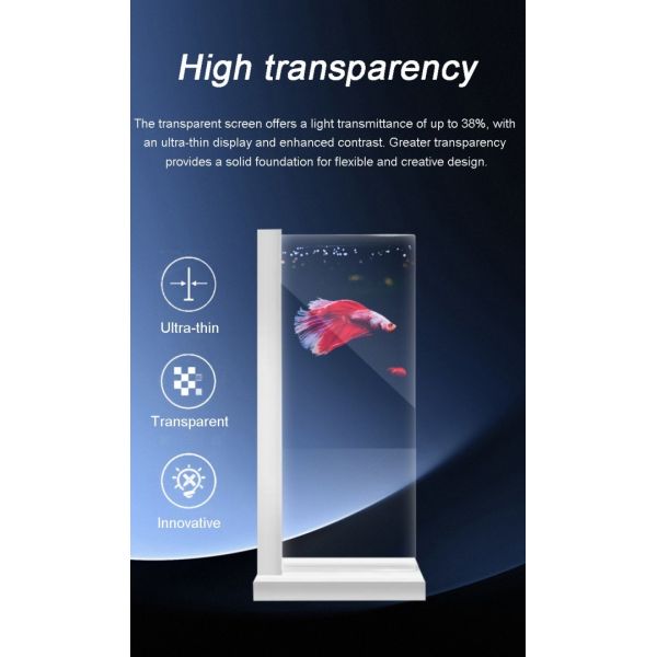 Android Operating System Transparent Oled Display Digital Signage with 8 Array Mic