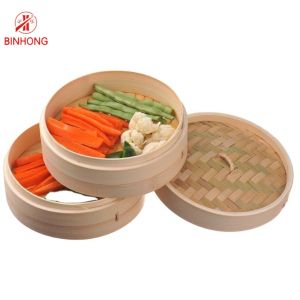 China Mouldproof 2 Tier 8 Inch Bamboo Steamer Basket wholesale