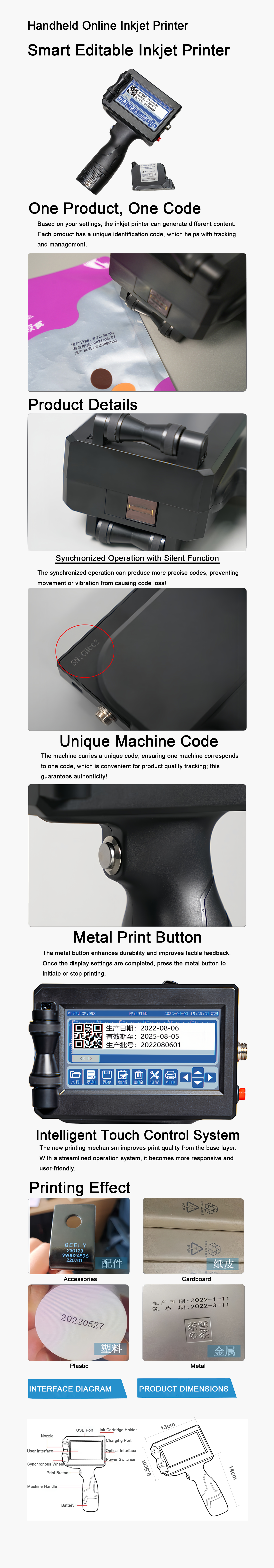 Industrial Grade Handheld TIJ Inkjet Printer 600 Dpi Wide Compatibility Easy Installation