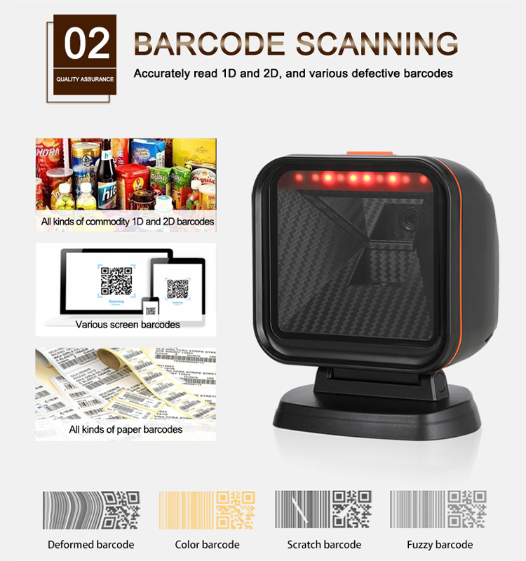 China Factory 1d 2d Barcode Scanner Desktop Table Top Omnidirectional Qr Code Reader for Supermarket