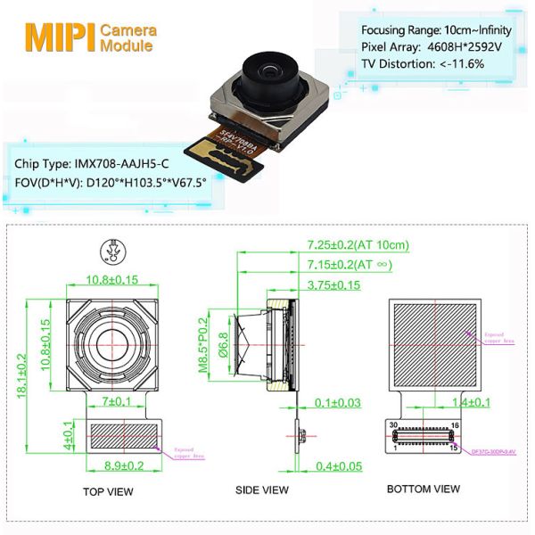 12MP Sony IMX708 Wide Angle Auto Focus Camera Module For Raspberry Pi