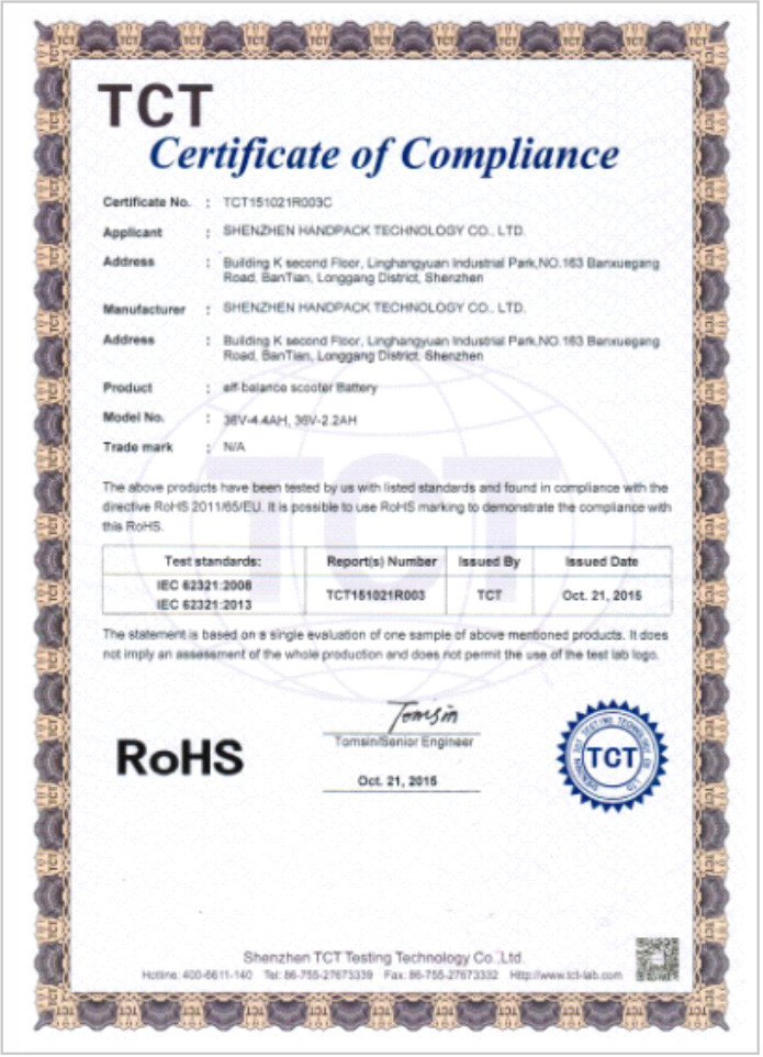 Shenzhen Handpack Technology Co., Ltd. Certifications