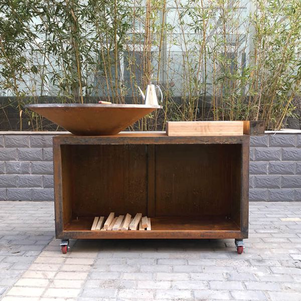 1330mm Corten Steel BBQ Grill CE Wood Burning Bbq Grill Camping