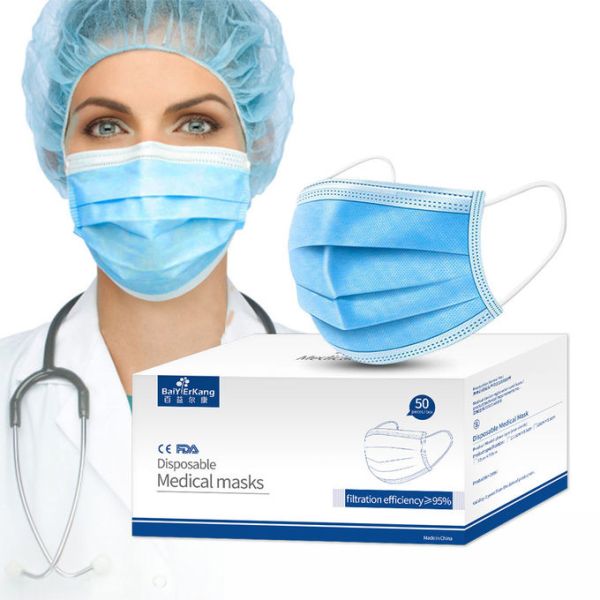 3 Layer Disposable Earloop Face Mask For Dust / Germ / Virus Prevention