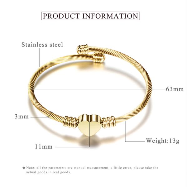 Rhodium Plated Wrist Bangle Bracelet , 18k Gold Heart Shape Bracelet For Ladies