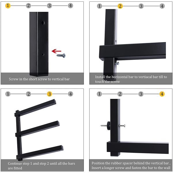 6 Levels Wall Mounted Steel Storage Rack for Lumber Skis and Pipes Storage Holders Racks