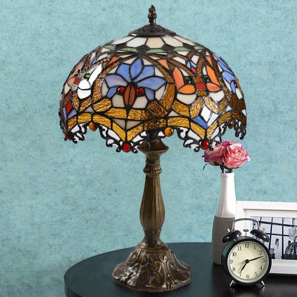 Quality 30cm 40cm Handmade Moon Shape Stained Glass Lamp Table Reading Light Luxury Glass Table Lamp for sale