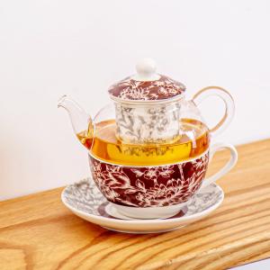 China Flower Design Stackable Glass Teapot Cup And Saucer Infuser Set For Mother'S Day wholesale