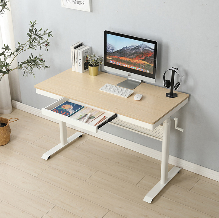 Wooden Standing Table Manual Height Adjustable Commercial Desk for Luxury Home Office