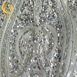 Luxury White Sequin Glitter Lace Fabric Handmade Embroidered