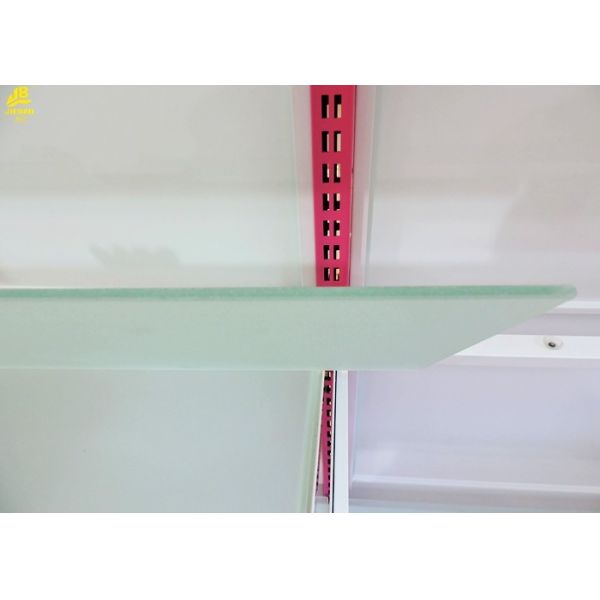 Glass Shelf Brackets Pharmacy Shelving 8MM Thickness Glass Steel Materials 0.9M Long