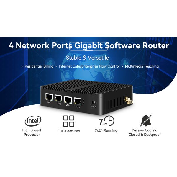 4 LAN DDR3L Firewall Router Fanless Mini PC Intel Celeron Series J1900