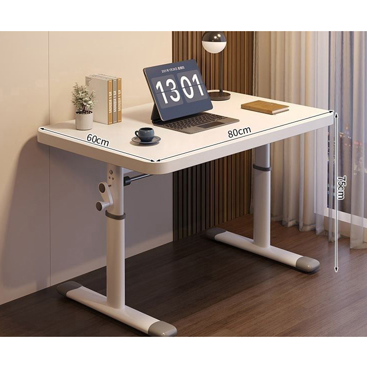 Custom Mechanical Wooden Manual Sit Standing Desk White Perfect for Office or Bedside