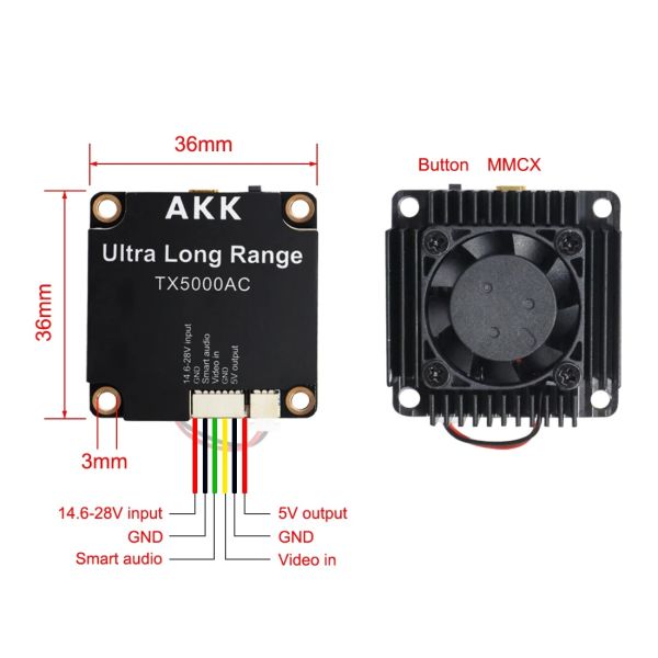 AKK 5W FPV VTX 5.8G 5W Video Transmitter TX5000AC Ultra Long Range TBS Protocol