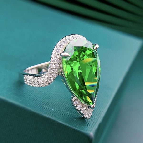 Luxury Emerald CZ Diamond Rings Real 925 Sterling Silver Handmade Jewelry for Women